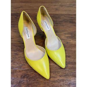 NEW - L.K. BENNETT Flossie Yellow Leather d'Orsay Pump, Sz 37.5